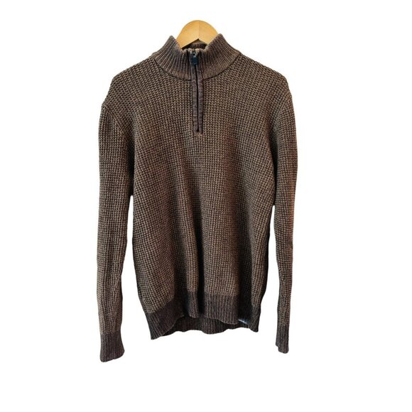 Eddie Bauer Mens Waffle Knit Sweater Size L‎ 1/4 Zip Preppy Academia - Picture 1 of 9